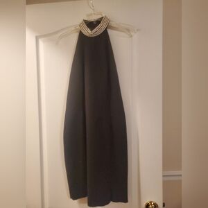 A J Baru Elegant Black Halter Dress with Pearl Detail size 8